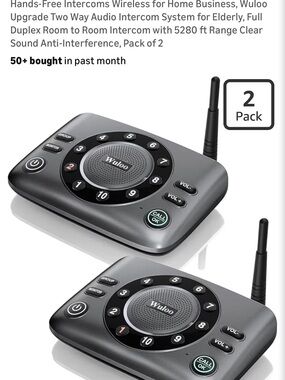 Gray Wireless Hands-Free Audio Intercom System - 2 Pack New in Box Never Used!!